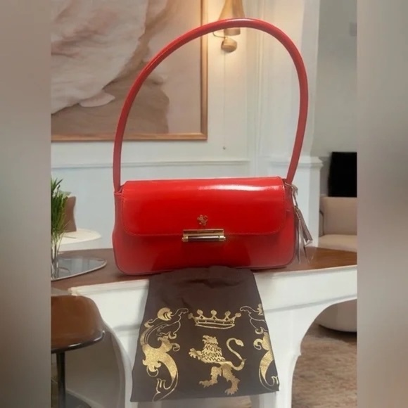 Pratesi Firenze Red Patent Leather Satchel Bag Purse Made In Italy New - Picture 1 of 9